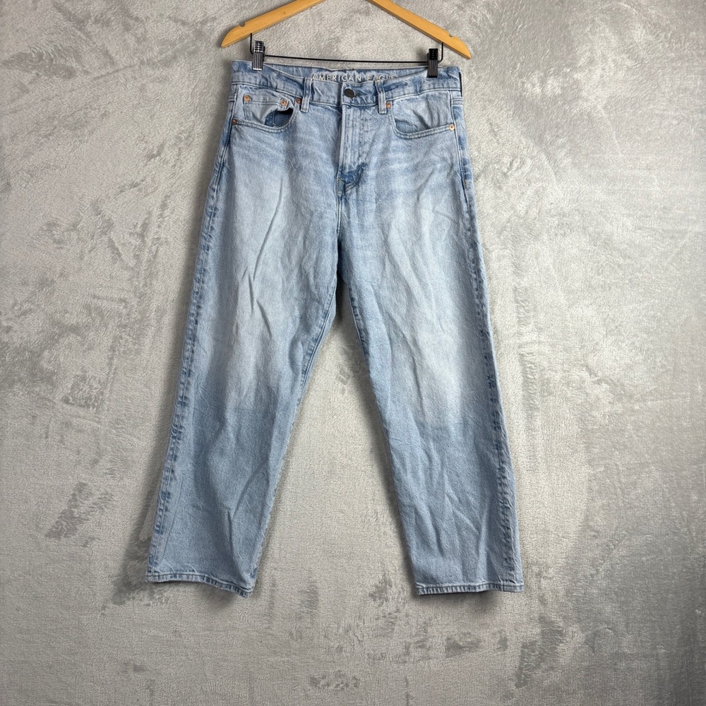 American Eagle Jeans Loose Fit 30x30 Light Blue High Rise Baggy Denim